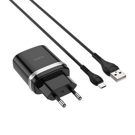  Сетевое зарядное устройство 1USB 3A QC3.0 быстрая зарядка  с дата-кабелем micro USB Hoco C12Q 1м (Black) 