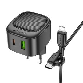  СЗУ 1USB+1Type-C 3.0A QC3.0 PD 20W быстрая зарядка для Lightning 8-pin Type-C Borofone BAS22A (Black) 