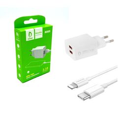  СЗУ 2в1 Denmen DC02L, Apple 8 pin, 2.4А, 2 USB, 5V, 1.0 м, белый, фирменная упаковка 