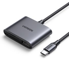  Кардридер UGREEN CM387 80798 USB-C to SD/TF+USB 2.0 Memory Card Reader space gray 