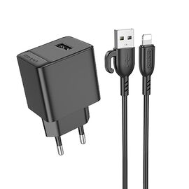  Адаптер Сетевой с кабелем Borofone BAS11A Erudite USB 2,1A/10,5W (USB/Lightning) (black) (225091) 