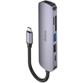  Адаптер HOCO HB28 Type-C multi-function converter(HDTV+USB3.0+USB2.0+SD+TF+PD) (серый) 