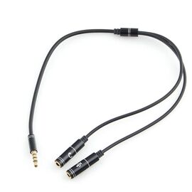 Кабель аудио Cablexpert CCAB-02-35F2M-0.2MB 3.5 джек 4pin(F)/2х 3.5 джек(M) наушники и микрофон черный 0.2м 