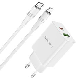  Сетевое зарядное устройство BOROFONE BA56A Lavida 1xUSB + 1xUSB-C с Кабелем Type-C - Lightning, 3.0A, 18W, белый 