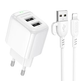  СЗУ 2USB 2.0A для Lightning 8-pin Borofone BAS41A (White) 