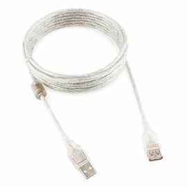  Кабель удлинитель Cablexpert CCF-USB2-AMAF-TR-6 USB2.0 Pro, AM/AF, 1,8м, экран, 2 феррит.кольца, прозрачный 