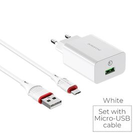  СЗУ BOROFONE BA21A Long journey 1USB, 5V, 3A QC3.0 Micro (белый) 