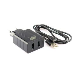  Сетевое зарядное устройство 2 USB, 2,4A + Дата-кабель micro USB, 1м, черное, VSP (BoraSCO) 