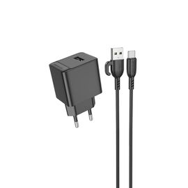  Адаптер Сетевой с кабелем Borofone BAS11A Erudite USB 2,1A/10,5W (USB/Type-C) (black) (225095) 
