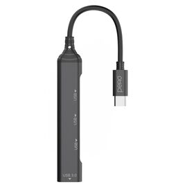  Мульти Хаб PERO MH02, USB-С TO USB 3.0+USB 2.0+USB 2.0+USB 2.0, серый 