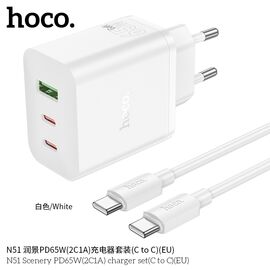  СЗУ HOCO N51 Scenery PD65W(2C1A) cabel Type-C to Type-C (белый) 