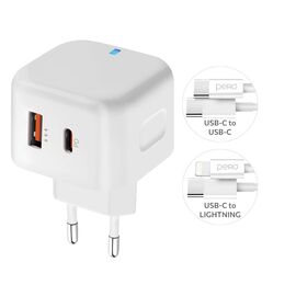  СЗУ PERO TC10 USB-C + USB-A c кабелем C to L в комплекте, 20W, белый 
