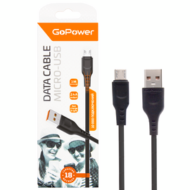  Кабель GoPower GP01M USB (m)-microUSB (m) 1.0м 2.4A ПВХ черный (1/800) 
