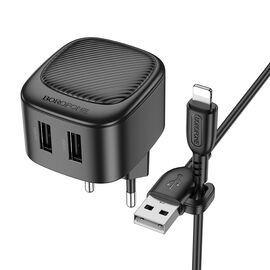  СЗУ 2USB 2.1A для Lightning 8-pin Borofone BAS21A 1м (Black) 