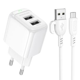  СЗУ 2USB 2.4A для micro Borofone BAS41A 1м (White) 