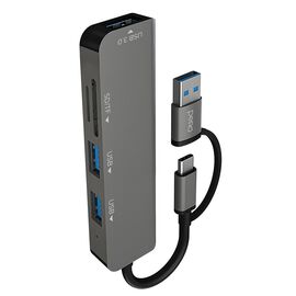  Мульти Хаб PERO MH05, USB-С/USB-A TO SD + TF + USB 3.0 + 2xUSB 2.0, серый 