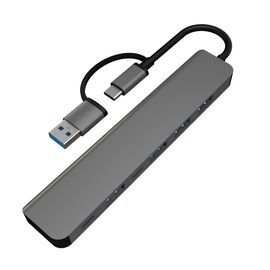  Мульти Хаб PERO MH06, USB-С/USB-A TO 2xUSB-C + USB 3.0 + 4xUSB 2.0, серый 