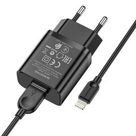  Сетевое зарядное устройство BOROFONE BA52A Gamble 1xUSB с Кабелем USB - Lightning, 2.1A, 10W, черный 