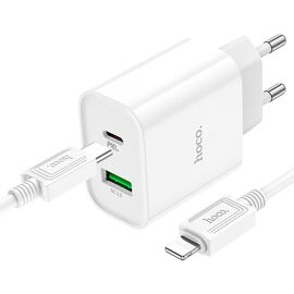  Адаптер Сетевой с кабелем Hoco C80A Plus Rapido PD USB/Type-C 20W (Type-C/Lightning) (white)(221588) 