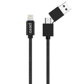  Дата-кабель PERO DC-07 UNIVERSAL 2 in 1, USB-A + PD  to Lightning, 1m, Black 