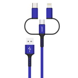  Дата-кабель PERO DC-06 Universal 3 in 1 (Lightning/micro USB/Type-C), 3А, 1м, синий 