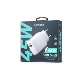  Сетевое зарядное устройство Super Charge PD+QC, GAN, 45W, белое 