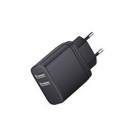  Сетевое зарядное устройство 2USB, 3A, черное 
