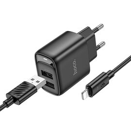  СЗУ 2USB 2.1A для Lightning 8-pin Hoco C141A 1м (Black) 