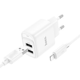  СЗУ 2USB 2.1A для Lightning 8-pin Hoco C141A 1м (White) 