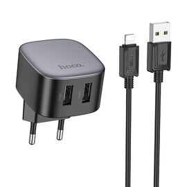  СЗУ 2USB 2.1A для Lightning 8-pin Hoco CS31A 1м (Black) 