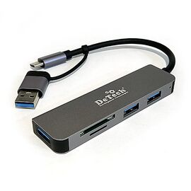  Контроллер DeTech DT-HB380 Type-C/USB3.0 на 3xUSB3.0+SD+TF 