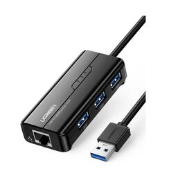  Адаптер сетевой UGreen 20265 USB 3.0 Hub with Gigabit Ethernet Adapter черный 
