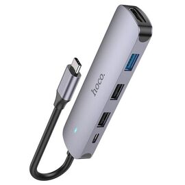  Адаптер HOCO HB27 Type-C multi-function converter(HDTV+USB3.0+USB2.0*2+PD) (серый) 