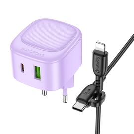 СЗУ 1USB+1Type-C 3.0A QC3.0 PD 20W быстрая зарядка для Lightning 8-pin Type-C Borofone BAS22A (Purple) 
