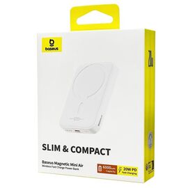  Powerbank Baseus Magnetic Mini  Wireless P10059002223, 6000 мАч, 1 Type-C, 20W, БЗУ, пластик, белый 