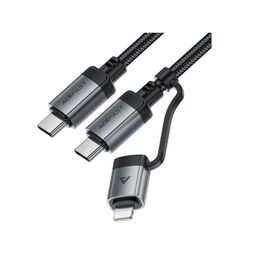  Дата-кабель ACEFAST AF-C20-01-BK USB-C To USB-C/Lightning Aluminum Alloy Connectors Charging Data Cable Black 