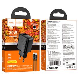 СЗУ HOCO CS23A Sunlight dual-port PD30W+QC3.0 charger set(Type-C to Type-C) black 