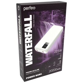  Пауэрбанк Perfeo WATERFALL 20000 mAh/LED дисплей/PD + QC 3.0/Type-C/2 USB/Выход: 5A, max 22.5W(цвет- белый) 