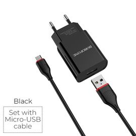  СЗУ BOROFONE BA20A Sharp 1USB, 5V, 2,1A + Micro (чёрный) 