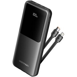  Power Bank Vention FHOB0 10000mAh (Micro-USB/C/A/A) со встроенными кабелями 22.5W Чёрный с LED Дисплеем 