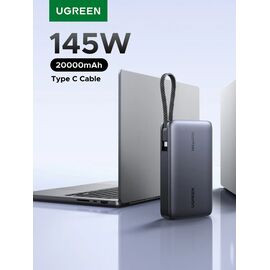  Внешний аккумулятор UGREEN PB551 (55992B) 145W 20000mAh USB-C&USB-A со встроенным кабелем USB-C. Цвет: серый космос 