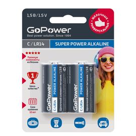  Батарейка GoPower LR14 C BL2 Alkaline 1.5V (2/12/192) 
