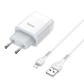  Сетевое зарядное устройство 2USB 2.4A в комплекте с кабелем Apple 8-pin Hoco C73A 1м (White) 