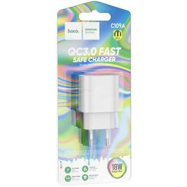  Сетевое зарядное устройство HOCO C109A / QC 3.0/ 1 USB/ Выход: 18W/ Белый, (Арт. HC-84810) 