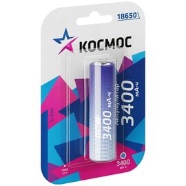 Аккумулятор КОСМОС 18650 Li-ion3400 mAh без защиты, 1 шт блистер (1/100) 