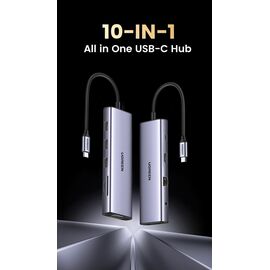  Конвертер UGREEN CM498 15601 USB-C To 3*USB 3.0 A+HDMI+VGA+RJ45 Gigabit+SD/TF+AUX3.5mm+PD Converter Gray 