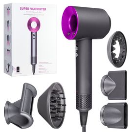  Набор фен SUPER HAIR DRYER (6 в 1) с насадками , 3M 1600Вт (Серый с фиолетовым) 