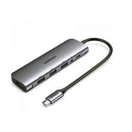  Адаптер UGreen CM136 (80132) USB C to 3×USB 3.0+HDMI+3.5mm (2-in-1)+PD Adapter серый 