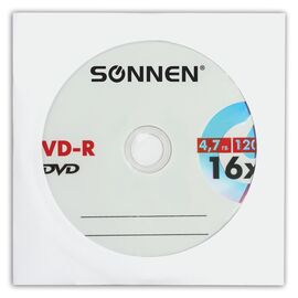  Диск DVD-R SONNEN 512576, 4,7Gb, 16x, бумажный конверт (1штука) 