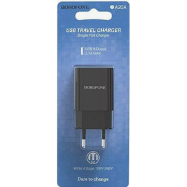  Сетевое зарядное устройство BOROFONE BA20A/ СЗУ/1 USB/ Выход: 10.5W/ Черный, (Арт. B-02081) 